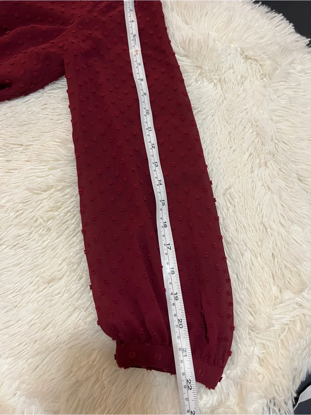 J. Crew Wine Textured Swiss Dot V-Neck Blouse-XS